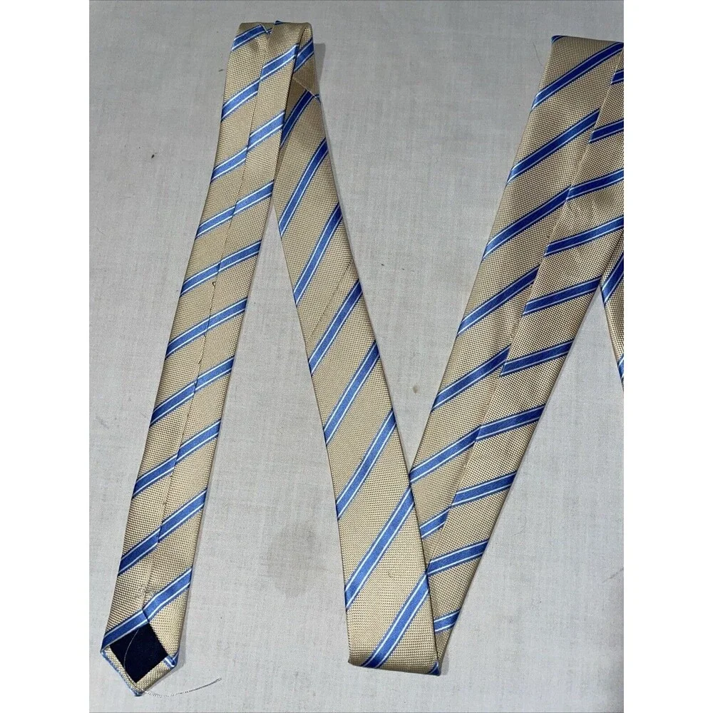 Ermenegildo Zegna Men’s Dress Tie Size 58” Ivory Blue Striped Business Formal